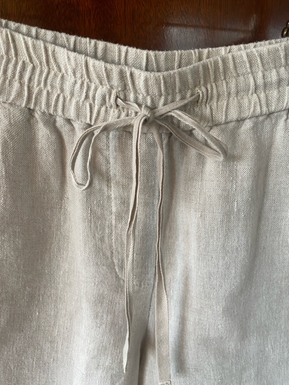 Talbots Cream 100% Linen Elastic Waist Shorts - Picture 3 of 8